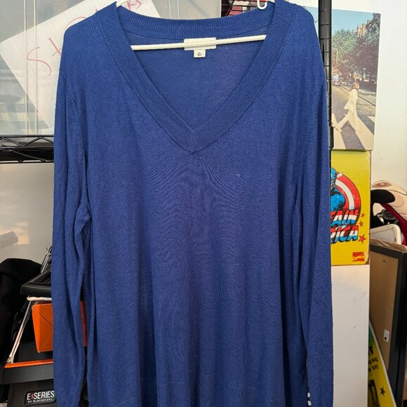 Ava & Viv - V Neck Long Sleeve Knit Sweater - Royal Blue - 2x - Picture 2 of 15